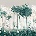 Simple Pine Tree Mural Wallpaper in Study Room Green, White Pine Trees Mural Wallpaper - room preview 02