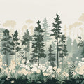 Simple Pine Tree Mural Wallpaper in Living Room Green, White Pine Trees Mural Wallpaper - room preview 02