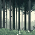 Simple Pine Tree Mural Wallpaper in Living Room Green, White Pine Trees Mural Wallpaper - room preview 02