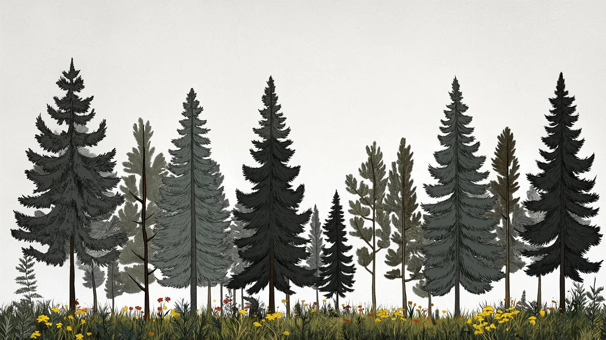 Pine Tree Mural Wallpaper in Dining Room Various Shades of Green of Pine Trees Mural Wallpaper - room preview 02