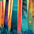 Abstract Tree Mural Wallpaper in Living Room Various Colors (Orange, Yellow, etc.) of Trees Mural Wallpaper - room preview 02