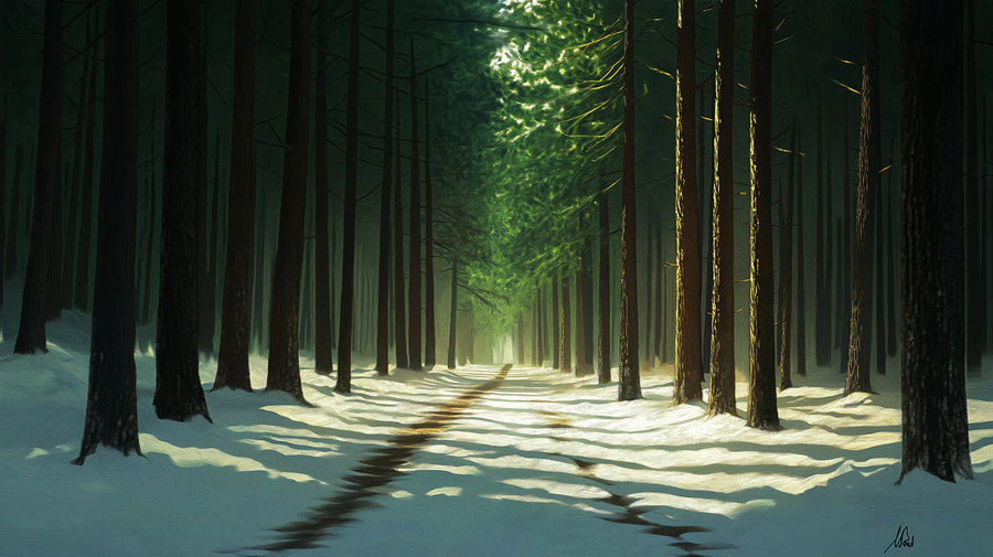 Schneewald-Fototapete im Arbeitszimmer Grün, Blau Schneewald-Fototapete printable artwork
