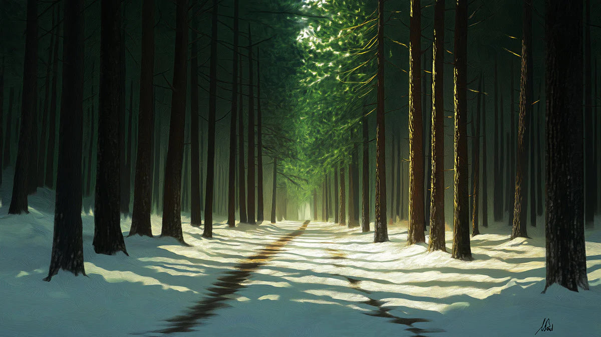 Snowy Forest Mural Wallpaper in Study Room Green, Blue Snowy Forest Mural Wallpaper - room preview 02