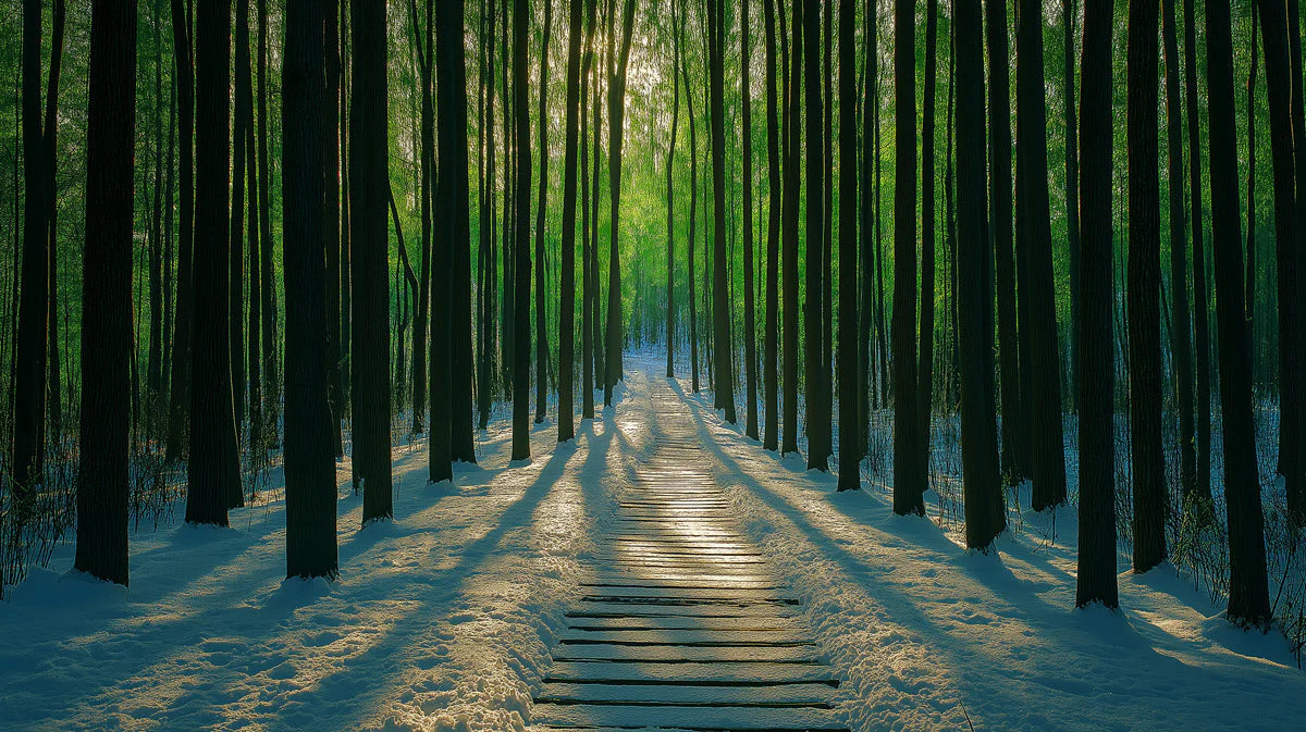 Snowy Forest Mural Wallpaper in Study Room Green, Blue Snowy Forest Mural Wallpaper - room preview 02