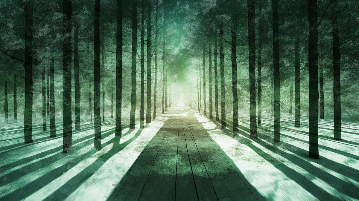 Snowy Forest Mural Wallpaper in livingRoom Green, Blue Snowy Forest Mural Wallpaper - room preview 02