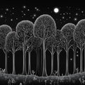 Black and White Starry Forest Mural Wallpaper in Bedroom Black, White Starry Forest Mural Wallpaper - room preview 02