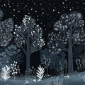 Black and White Starry Forest Mural Wallpaper in Study room Black, White Starry Forest Mural Wallpaper - room preview 02
