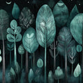 Teal Forest Mural Wallpaper in Study Room Various Shades of Teal Forest Mural Wallpaper - room preview 02