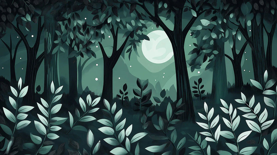 Kids Room Wallpaper Mural – Children Wall Mural for bedroom – Teal Forest in BedRoom Various Shades of Teal Forest printable artwork