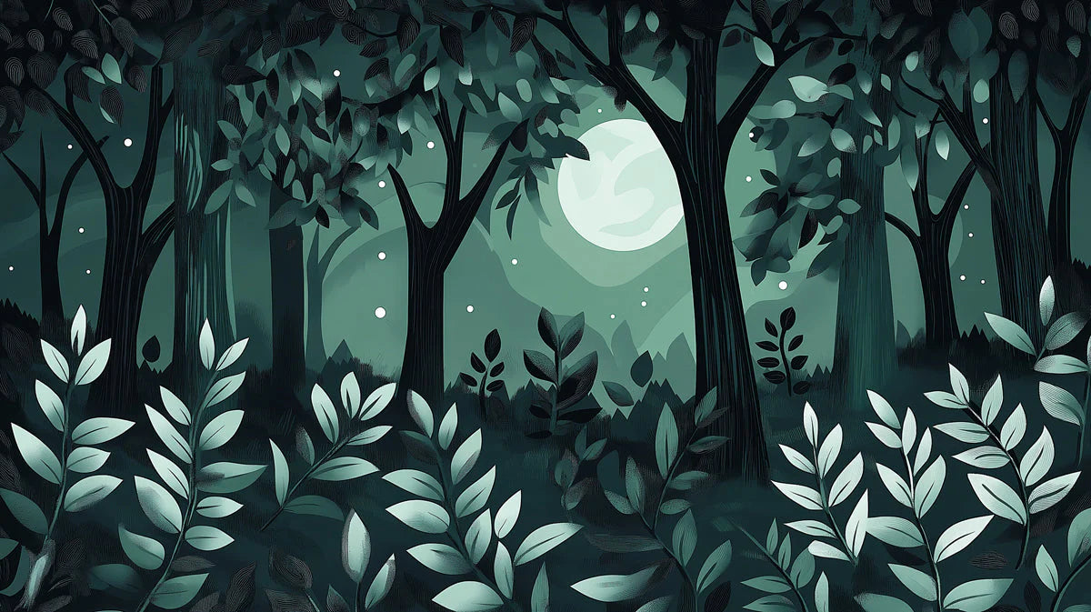 Teal Forest Mural Wallpaper in BedRoom Various Shades of Teal Forest Mural Wallpaper - room preview 02