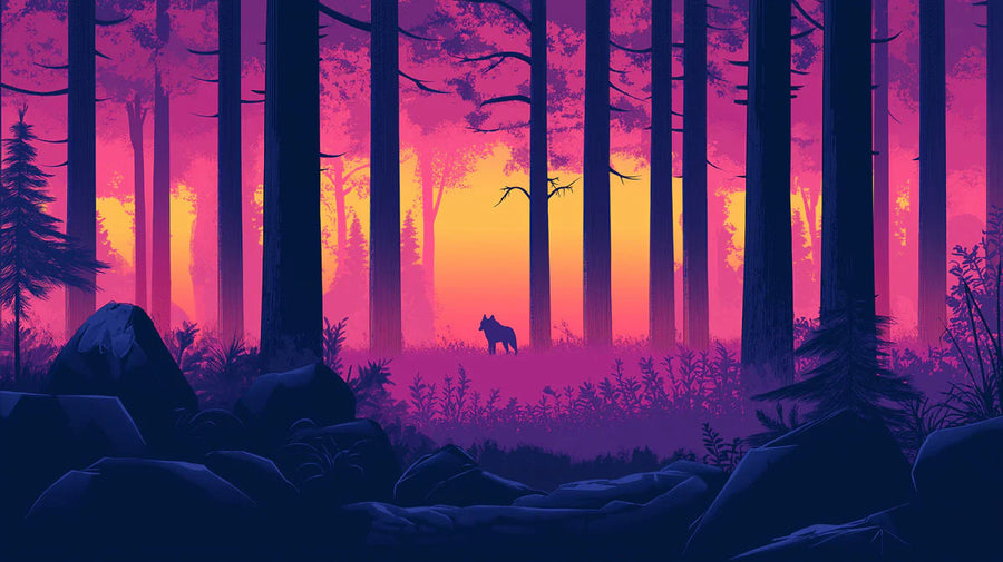 Papier peint mural Forêt et Loup pour bureau, diverses couleurs (rose, violet, etc.) de papier peint mural Forêt et Loup printable artwork