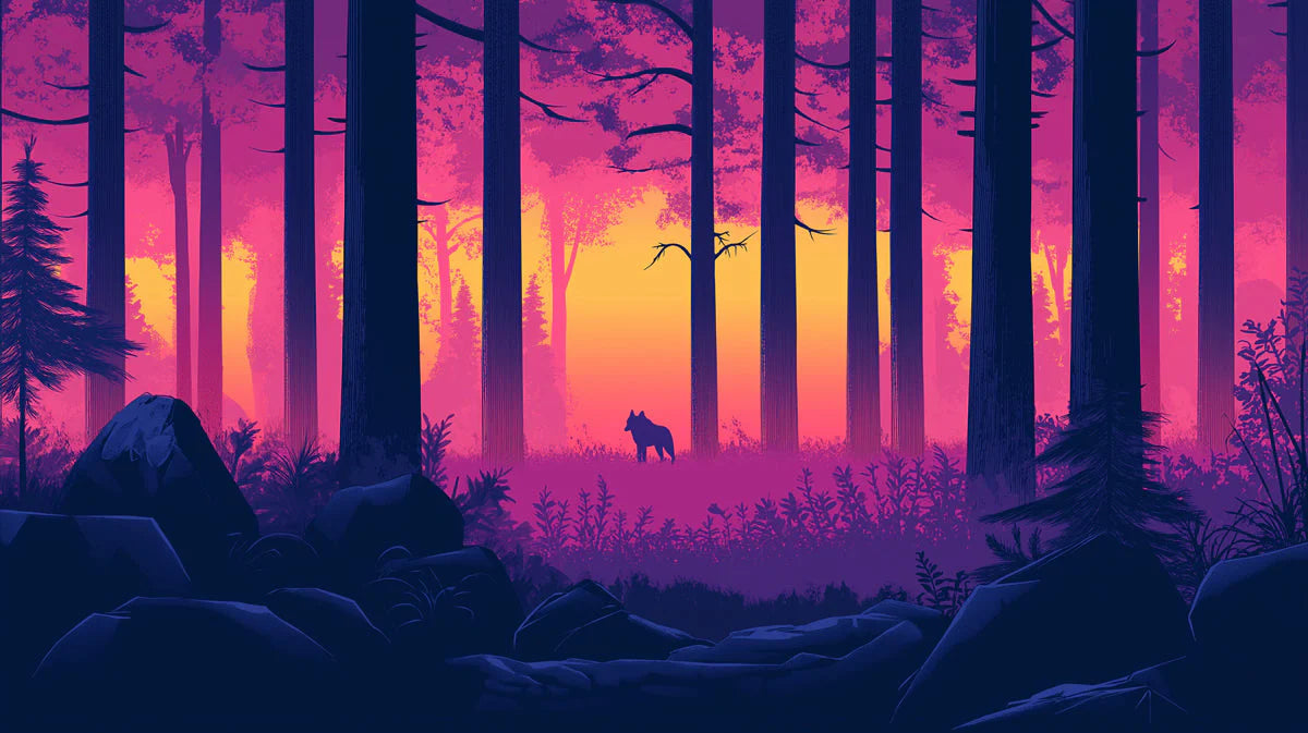 Forest and Wolf Mural Wallpaper in Study Room Various Colors (Pink, Purple, etc.) of Forest and Wolf Mural Wallpaper - room preview 02