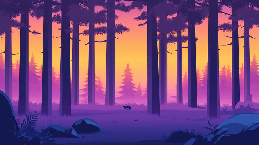 Forest Wallpaper Mural – Woodland Wall Mural – Forest and Wolf in Cafe shop Various Colors (Pink, Purple, etc.) of Forest and Wolf printable artwork