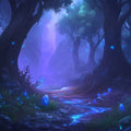 Blue Forest with Crystals Mural Wallpaper in Bedroom Blue, Purple Forest with Fireflies Mural Wallpaper - room preview 02