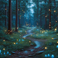 Blue Forest with Crystals Mural Wallpaper in Living Room Blue, Purple Forest with Fireflies Mural Wallpaper - room preview 02