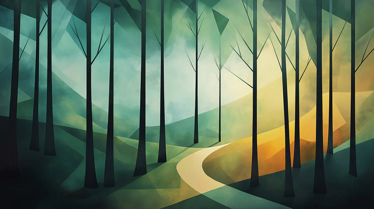 Abstract Green Forest Mural Wallpaper in Living Room Green, Yellow Forest Mural Wallpaper - room preview 02