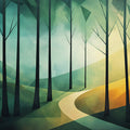 Abstract Green Forest Mural Wallpaper in Living Room Green, Yellow Forest Mural Wallpaper - room preview 02