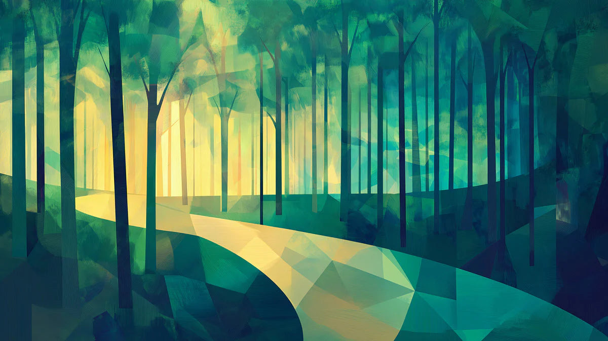Abstract Green Forest Mural Wallpaper in Cafe Shop Green, Yellow Forest Mural Wallpaper - room preview 02