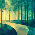 Abstract Green Forest Mural Wallpaper in Cafe Shop Green, Yellow Forest Mural Wallpaper - room preview 02