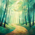 Abstract Green Forest Mural Wallpaper in Living Room Green, Yellow Forest Mural Wallpaper - room preview 02