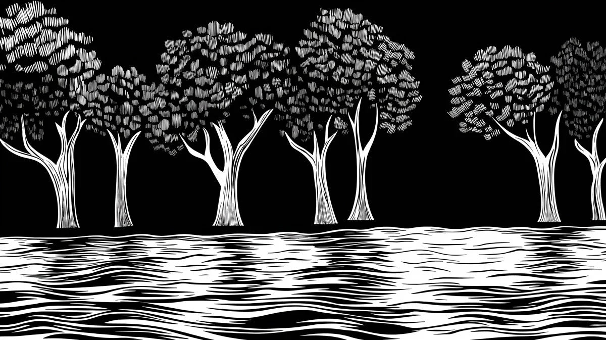 Black and White Tree Mural Wallpaper in Dining Room Black, White Trees Mural Wallpaper - room preview 02