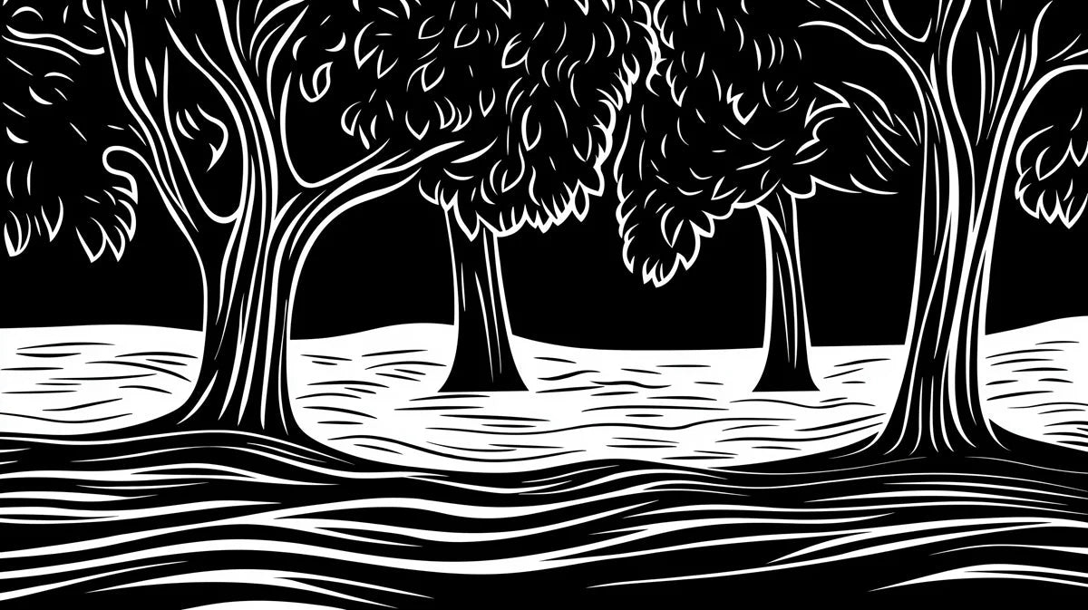 Black and White Tree Mural Wallpaper in Dining Room Black, White Trees Mural Wallpaper - room preview 02