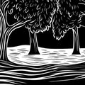 Black and White Tree Mural Wallpaper in Dining Room Black, White Trees Mural Wallpaper - room preview 02