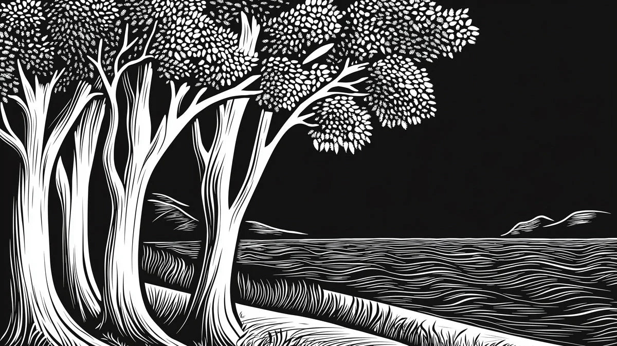 Black and White Tree Mural Wallpaper in Dining Room Black, White Trees Mural Wallpaper - room preview 02