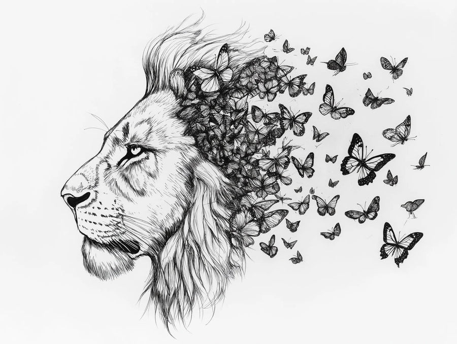 Butterfly Wallpaper Mural – Flutter Wall Mural – Lion and Butterflies Black and White Lion and Butterflies printable artwork