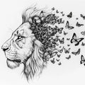 Lion and Butterflies Black and White Lion and Butterflies Mural Wallpaper - room preview 02