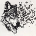Wolf and Butterflies Black and White Wolf and Butterflies Mural Wallpaper - room preview 02