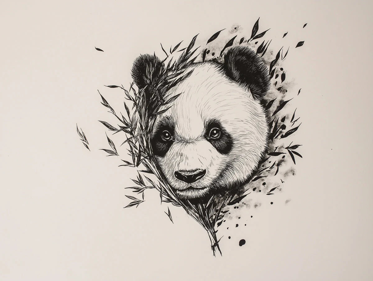 Panda and Bamboo Black and White Panda and Bamboo Mural Wallpaper - room preview 02