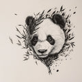 Panda and Bamboo Black and White Panda and Bamboo Mural Wallpaper - room preview 02