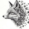 Fox and Birds Black and White Fox and Birds Mural Wallpaper - room preview 02