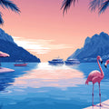 Flamingo and Beach Various Colors (Pink, Blue, etc.) of Flamingo and Beach Mural Wallpaper - room preview 02