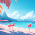 Flamingo and Beach Various Colors (Pink, Blue, etc.) of Flamingo and Beach for a Cafe Mural Wallpaper - room preview 02