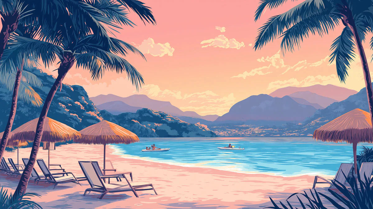Beach and Sunset Various Colors (Pink, Orange, Blue, etc.) of Beach and Sunset Mural Wallpaper - room preview 02