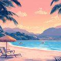 Beach and Sunset Various Colors (Pink, Orange, Blue, etc.) of Beach and Sunset Mural Wallpaper - room preview 02