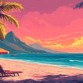 Beach and Palm Tree Various Colors (Pink, Blue, etc.) of Beach and Palm Mural Wallpaper - room preview 02