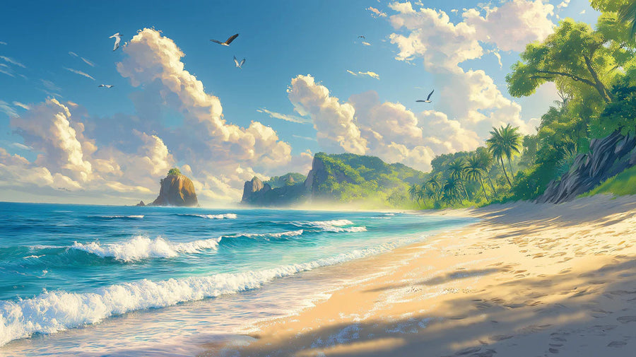 Ocean Wallpaper Mural – Sea Wall Mural – Beach and Waves in Cafe Various Colors (Blue, Green, etc.) of Beach and Waves printable artwork