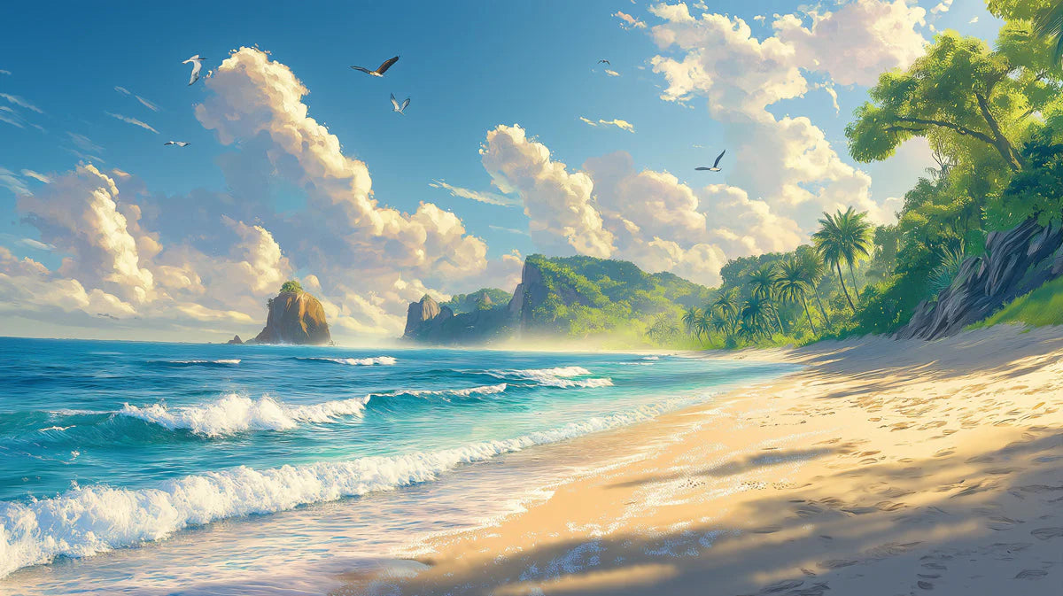 Beach and Waves Mural Wallpaper in Cafe Various Colors (Blue, Green, etc.) of Beach and Waves Mural Wallpaper - room preview 02