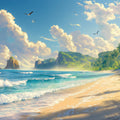 Beach and Waves Mural Wallpaper in Cafe Various Colors (Blue, Green, etc.) of Beach and Waves Mural Wallpaper - room preview 02