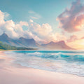 Beach and Waves Mural Wallpaper in Cafe Various Colors (Blue, Green, etc.) of Beach and Waves Mural Wallpaper - room preview 02