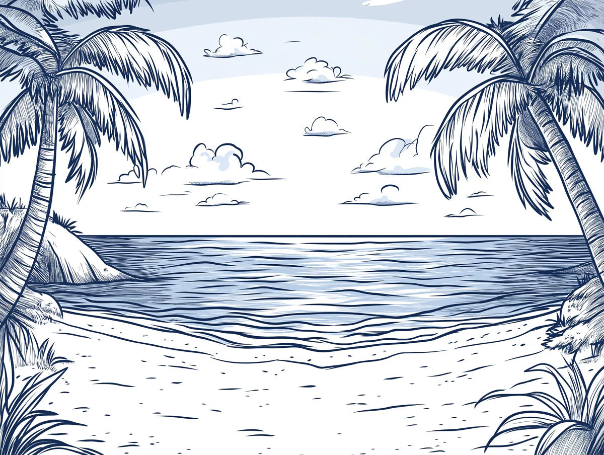 Blue and White Beach Blue, White Black and Beach Mural Wallpaper - room preview 02
