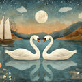 Romantic Swans and Moon Wallpaper for a Commercial Space in Office or Hotel Mural Wallpaper - room preview 02