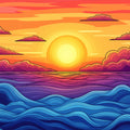 Sunset and Waves Various Colors (Orange, Purple, Blue, etc.) of Sunset and Waves Mural Wallpaper - room preview 02