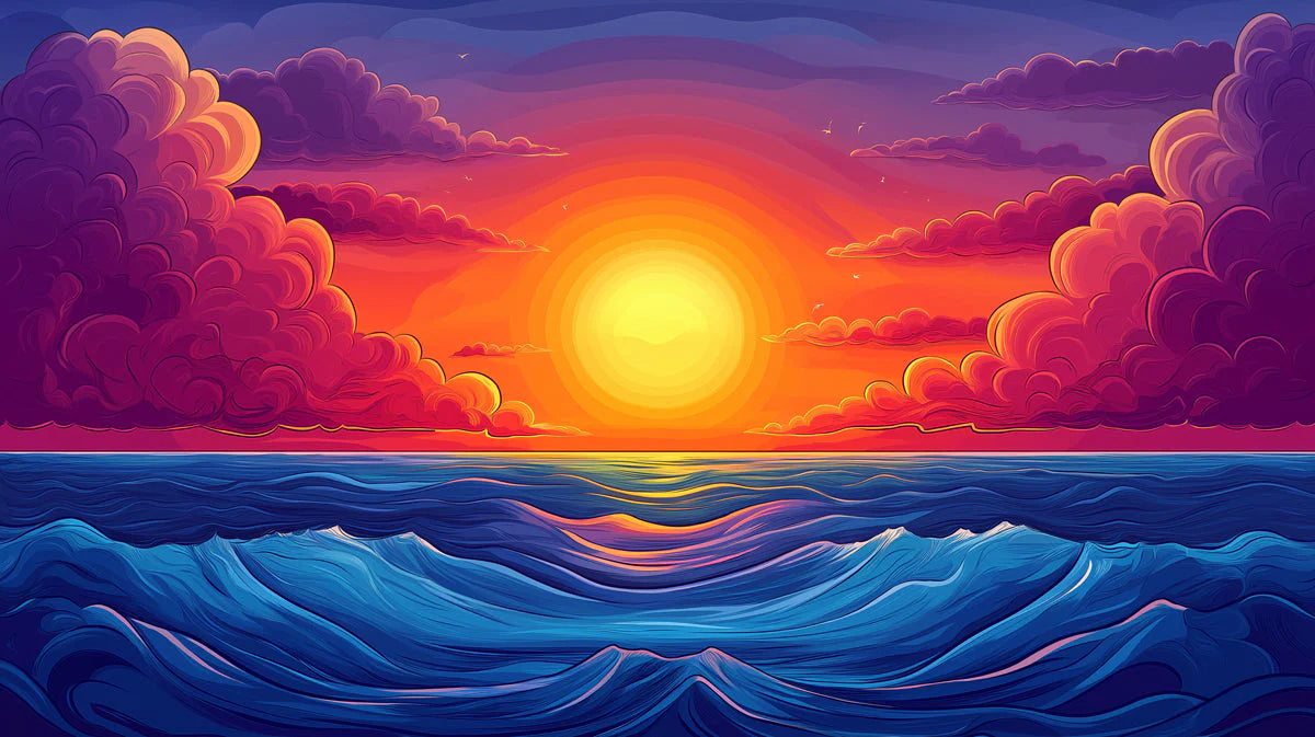 Sunset and Waves Various Colors (Orange, Purple, Blue, etc.) of Sunset and Waves Mural Wallpaper - room preview 02