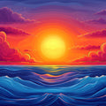 Sunset and Waves Various Colors (Orange, Purple, Blue, etc.) of Sunset and Waves Mural Wallpaper - room preview 02