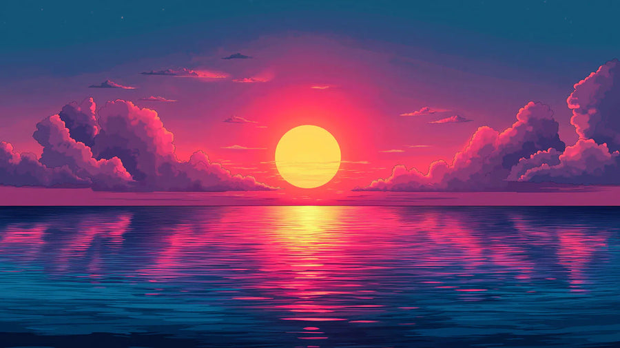 Maximalist Wallpaper Mural – Bold Colorful Wall Mural – Vibrant Sunrise over Ocean Various Colors (Pink, Red, Blue, etc.) of Sunrise printable artwork