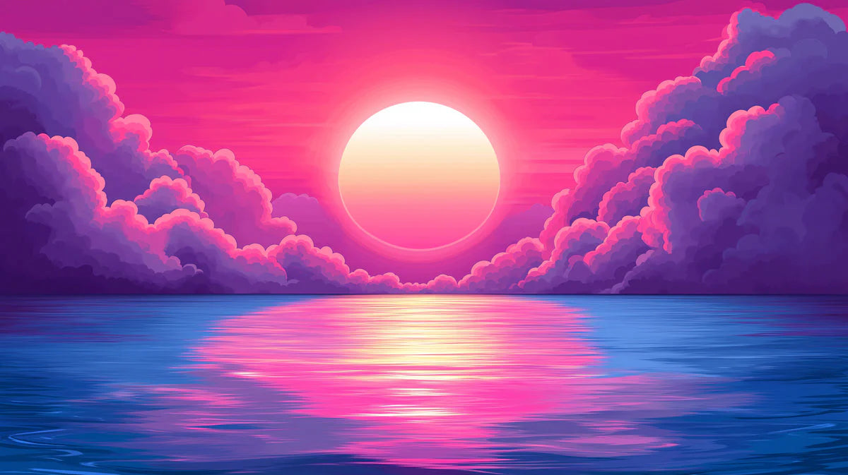 Vibrant Sunrise over Ocean Various Colors (Pink, Red, Blue, etc.) Mural Wallpaper - room preview 02